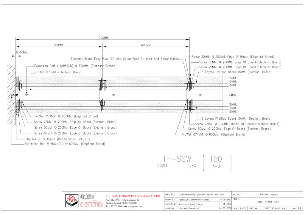 180MINS. FR - 15MM. FIREBLOC BOARD 3 LAYERS, WITH PROWALL PARTITION_TH-SSW-150