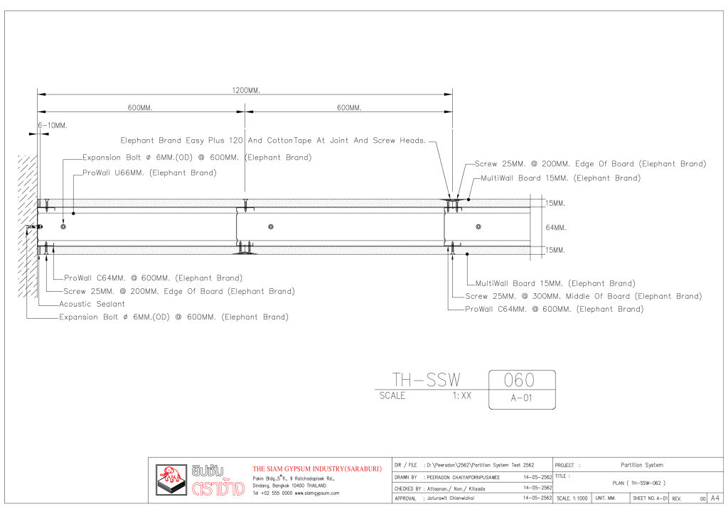 60MINS. FR - 15MM. MULTIWALL BOARD WITH PROWALL PARTITION_TH-SSW-060