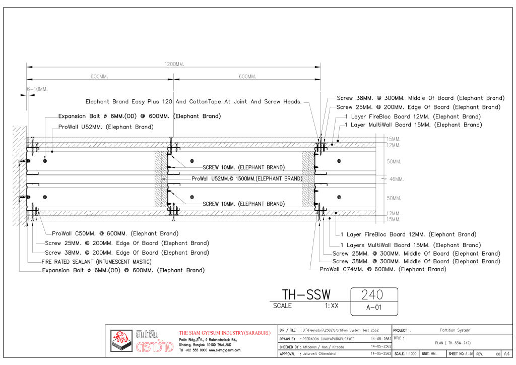 105MINS. FR - 15MM. MULTIWALL BOARD 1 LAYER AND 12MM. STANDARD BOARD 1 LAYER WITH TWIN PROWALL PARTITION_TH-SSW-240